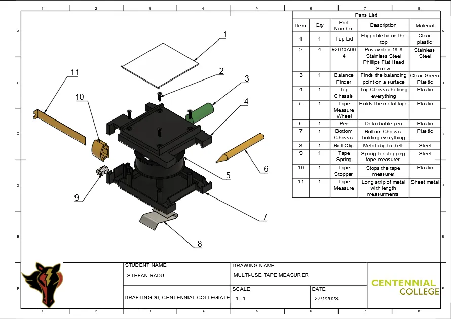 Final assembly — main drawing sheet with dimensioned views and bill of materials