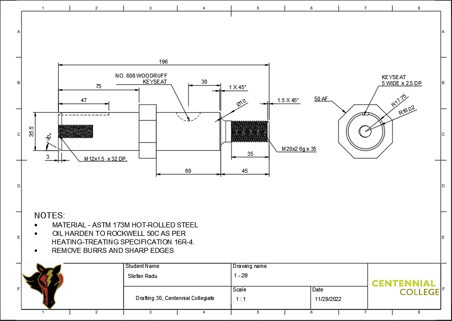 Lathe turret spindle — dimensioned drawing